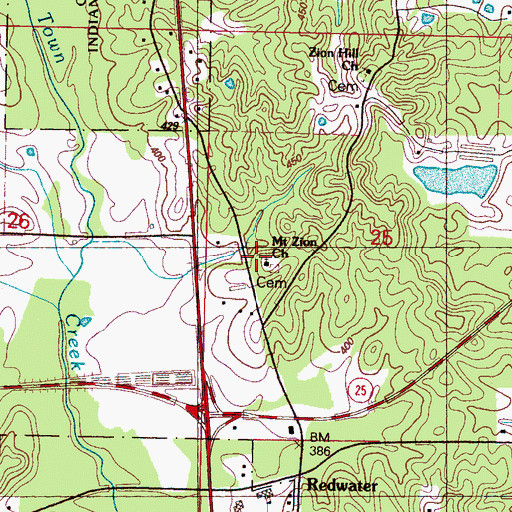 Topographic Map of Mount Zion Cemetery, MS