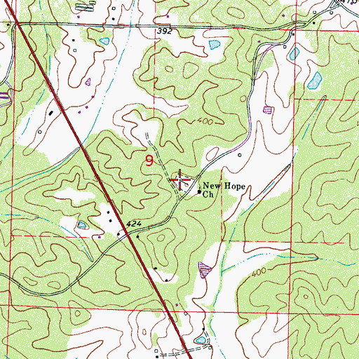 Topographic Map of New Hope Cemetery, MS