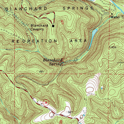 Topographic Map of Blanchard Spring, AR