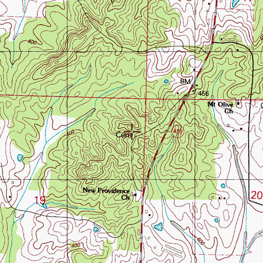 Topographic Map of New Providence Cemetery, MS