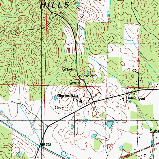 Topographic Map of Pilgrim Rest, MS