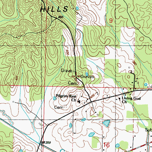 Topographic Map of Pilgrim Rest Cemetery, MS