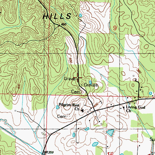 Topographic Map of Pilgrim Rest School (historical), MS