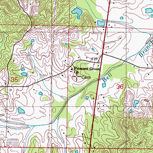 Topographic Map of Pleasant Grove Cemetery, MS
