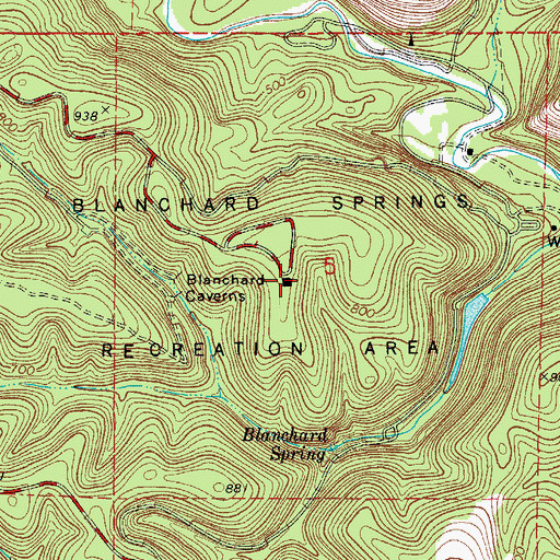 Topographic Map of Blanchard Springs Recreation Area, AR