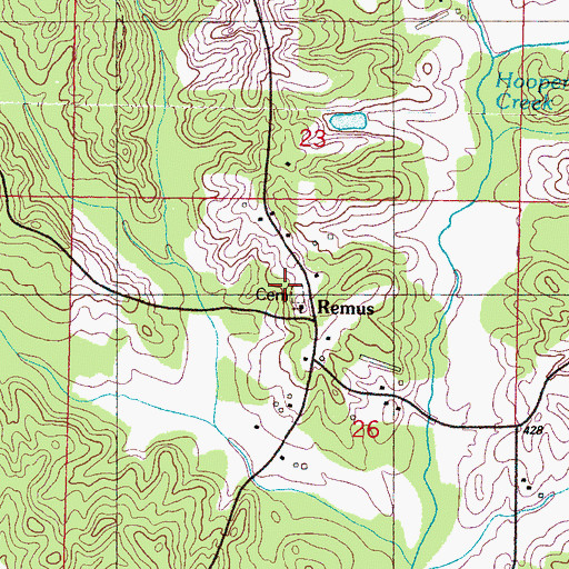 Topographic Map of Remus School (historical), MS