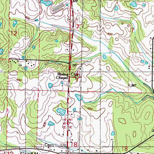 Topographic Map of Rising Chapel Cemetery, MS