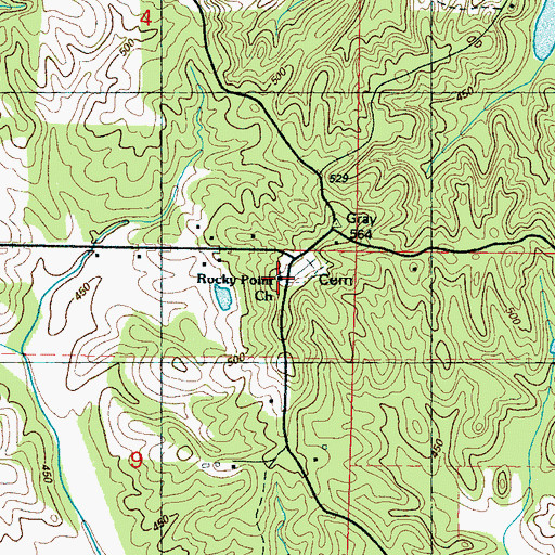 Topographic Map of Rocky Point Cemetery, MS