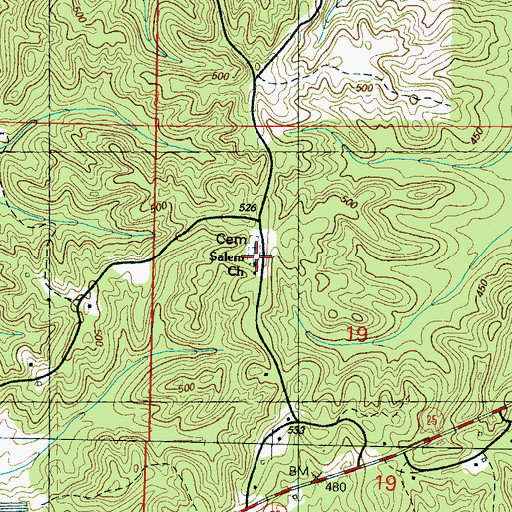 Topographic Map of Salem Cemetery, MS