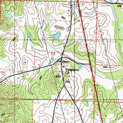 Topographic Map of Singleton Cemetery, MS