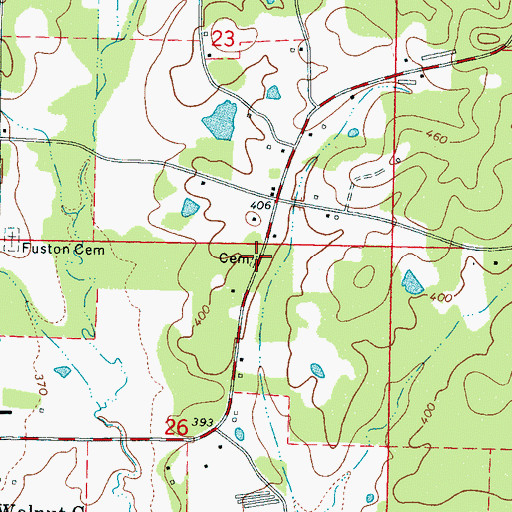 Topographic Map of Walnut Grove Cemetery, MS
