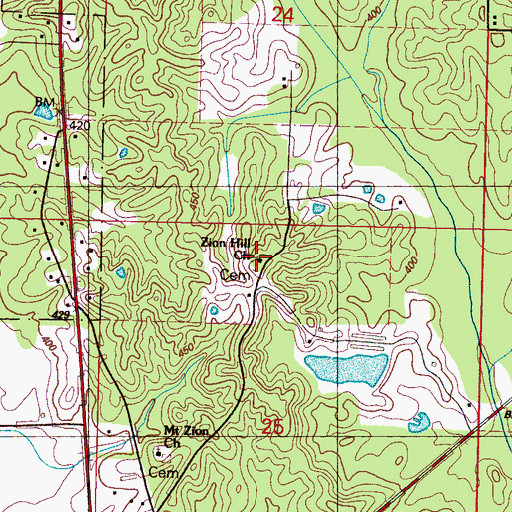 Topographic Map of Zion Hill Cemetery, MS