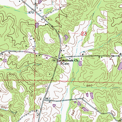 Topographic Map of Antioch Cemetery, MS