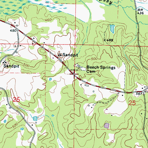 Topographic Map of Beech Springs (historical), MS