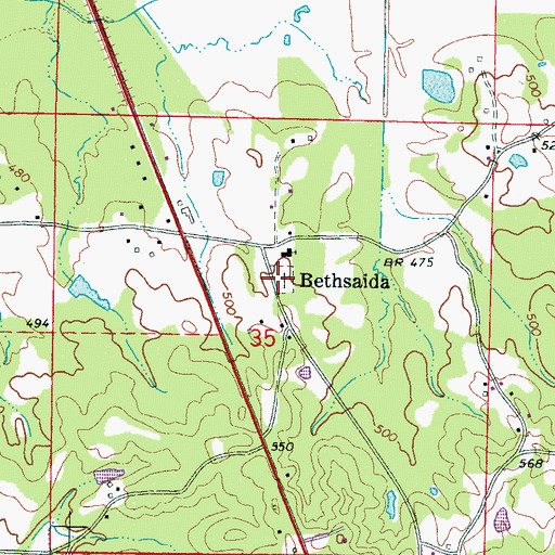 Topographic Map of Bethesda Cemetery, MS