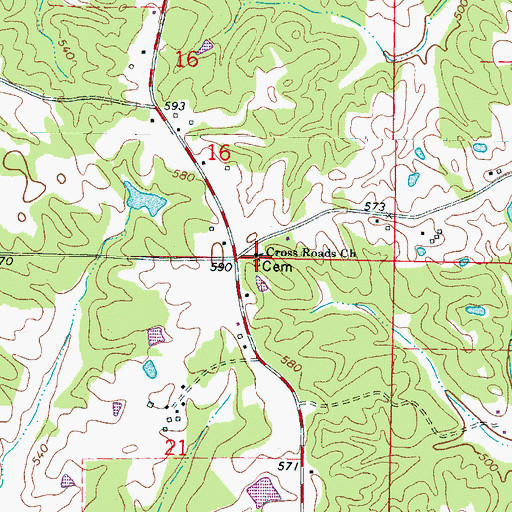 Topographic Map of Cross Roads Cemetery, MS
