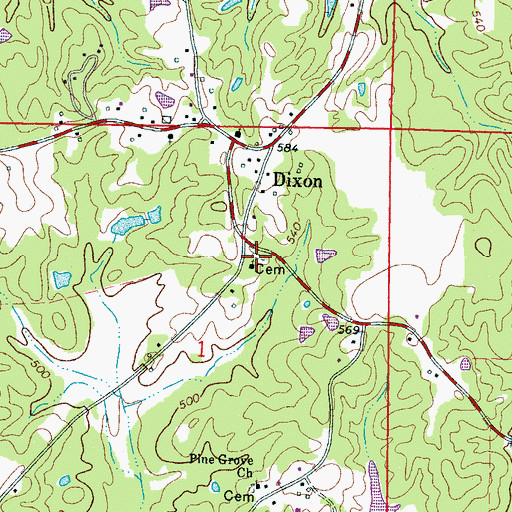 Topographic Map of Dixon Cemetery, MS