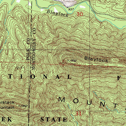 Topographic Map of Blaylock Mountain, AR
