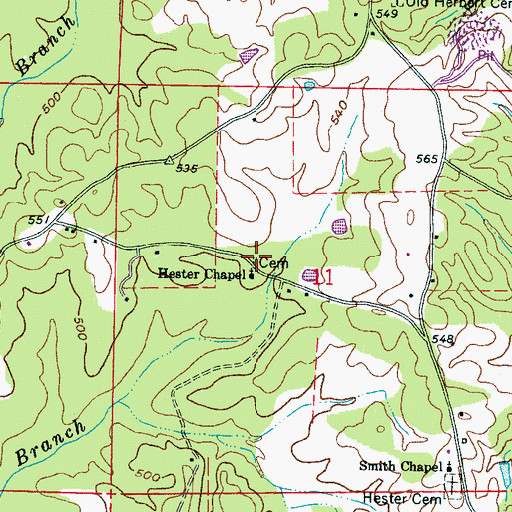 Topographic Map of Hesters Chapel Cemetery, MS
