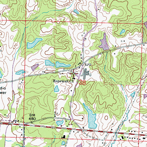 Topographic Map of Hopewell Cemetery, MS