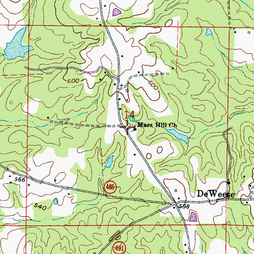 Topographic Map of Mars Hill Cemetery, MS