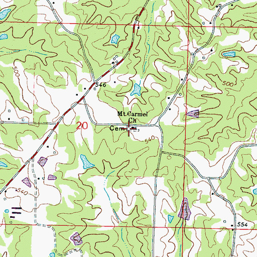 Topographic Map of Mount Carmel Cemetery, MS