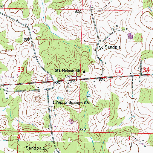 Topographic Map of Mount Nelson Cemetery, MS