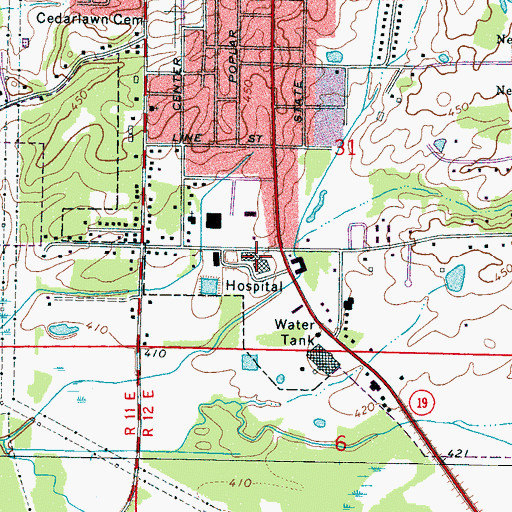 Topographic Map of Neshoba County General Hospital, MS