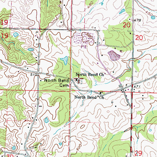 Topographic Map of North Bend Cemetery, MS