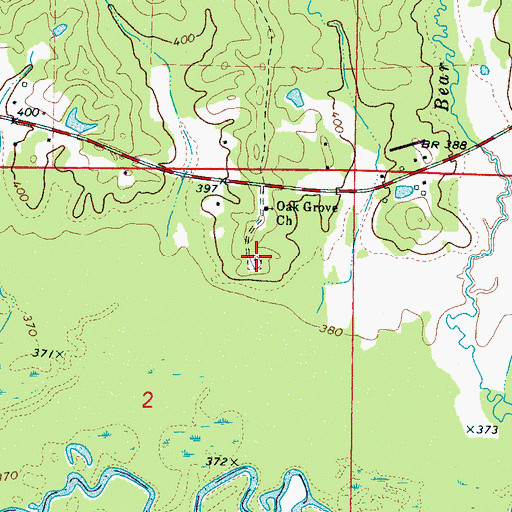 Topographic Map of Oak Grove Cemetery, MS