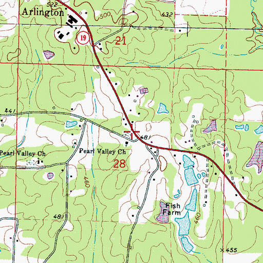 Topographic Map of Pearl Valley Cemetery, MS