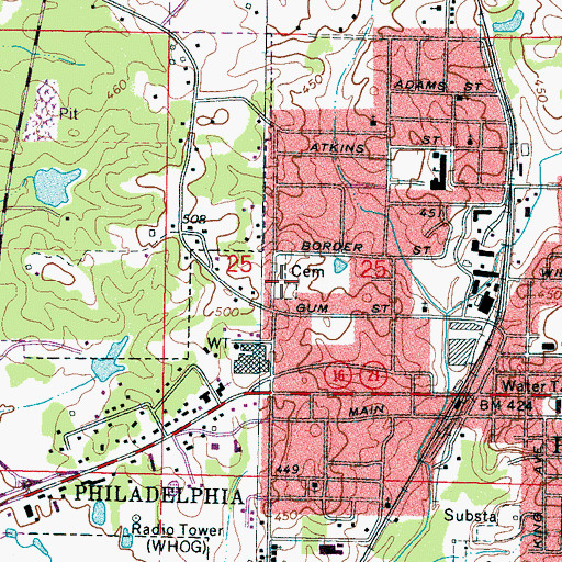 Topographic Map of Philadelphia Cemetery, MS