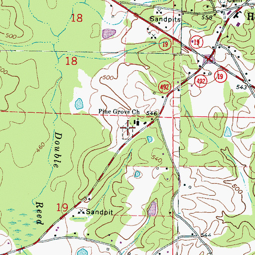 Topographic Map of Pine Grove Cemetery, MS