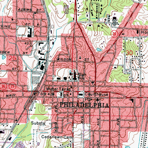 Topographic Map of Philadelphia High School, MS