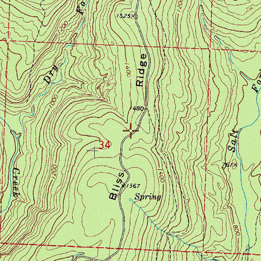 Topographic Map of Bliss Ridge, AR