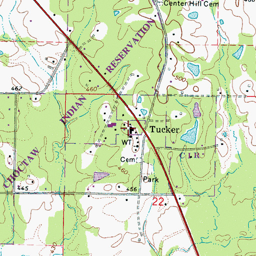 Topographic Map of Tucker Indian School, MS