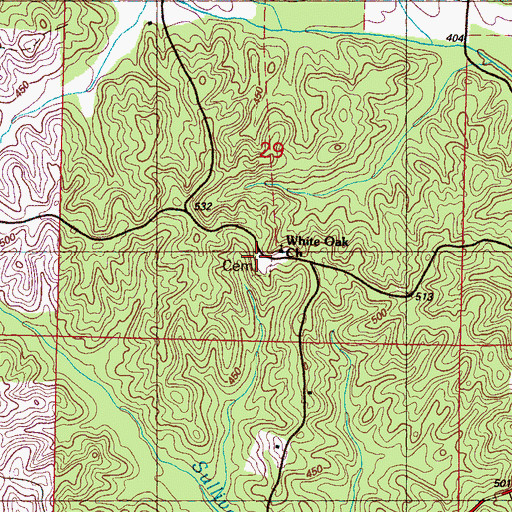 Topographic Map of White Oak Cemetery, MS
