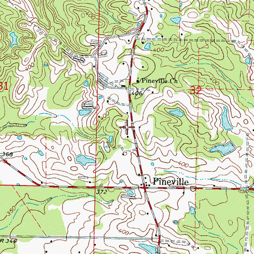Topographic Map of Pineville Attendance Center, MS