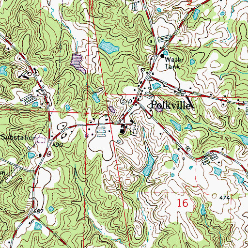 Topographic Map of Polkville Attendance Center, MS