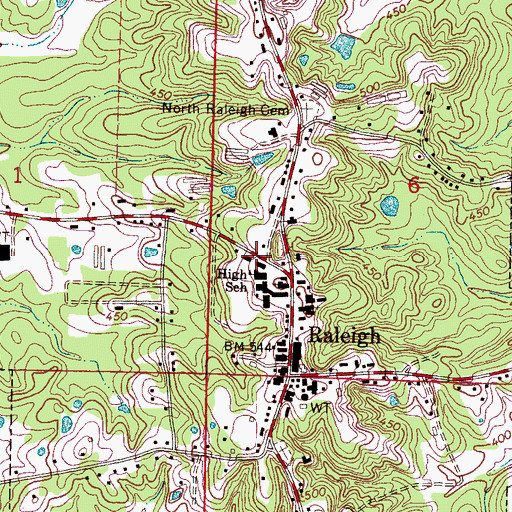 Topographic Map of Raleigh Elementary School, MS