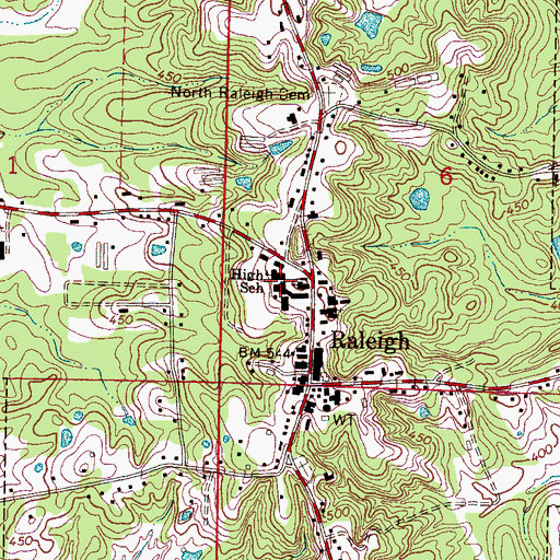 Topographic Map of Raleigh High School, MS