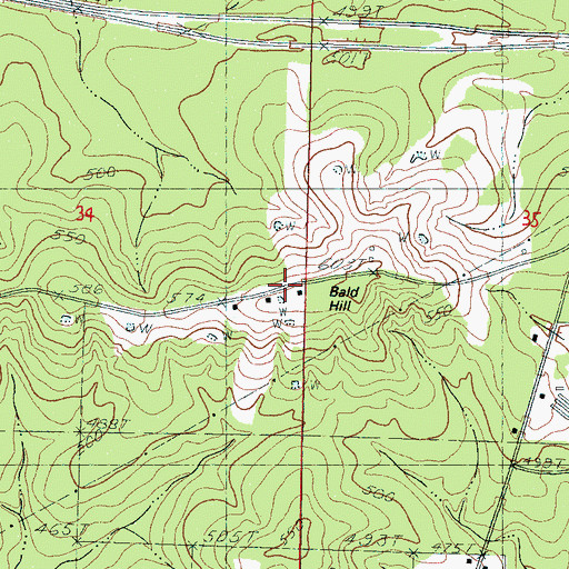Topographic Map of Ball Hill, MS