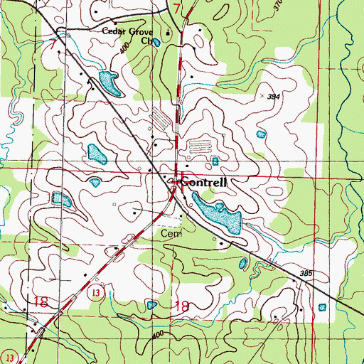 Topographic Map of Contrell, MS