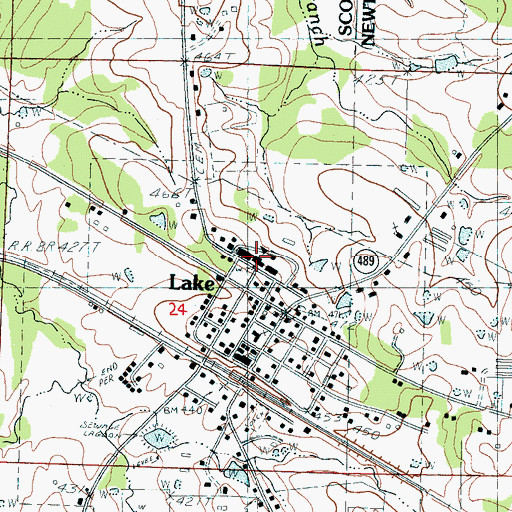 Topographic Map of Lake Attendance Center, MS