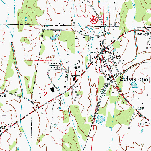 Topographic Map of Sebastopol Attendance Center, MS
