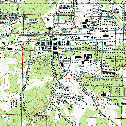 Topographic Map of West Scott Baptist Hospital, MS