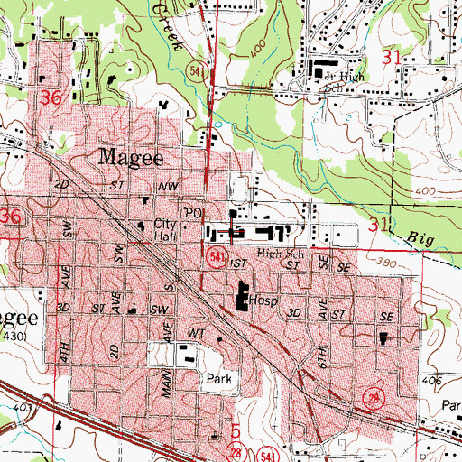 Topographic Map of Magee Elementary School, MS