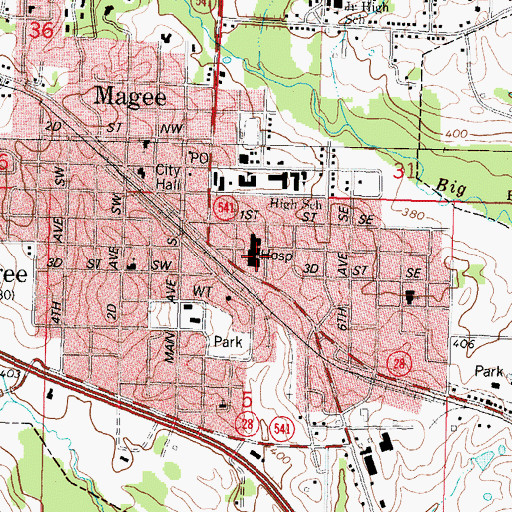 Topographic Map of Magee General Hospital, MS