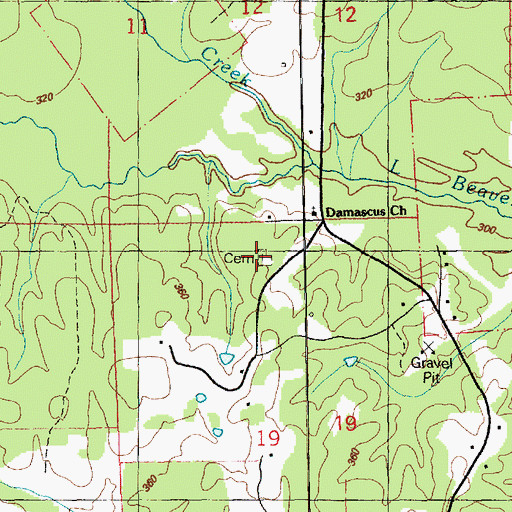 Topographic Map of Damascus Cemetery, MS