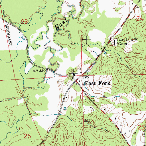 Topographic Map of East Fork Baptist Church, MS